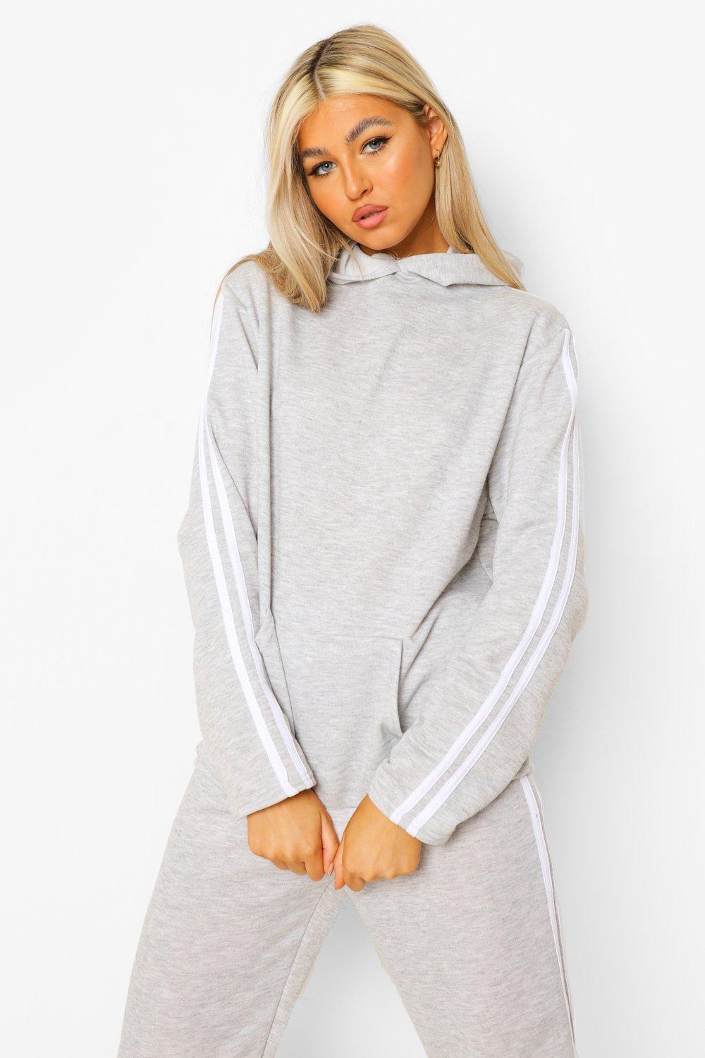 Womens Tall Basic Stripe Side Hoody Tracksuit - Grey - 8, Grey